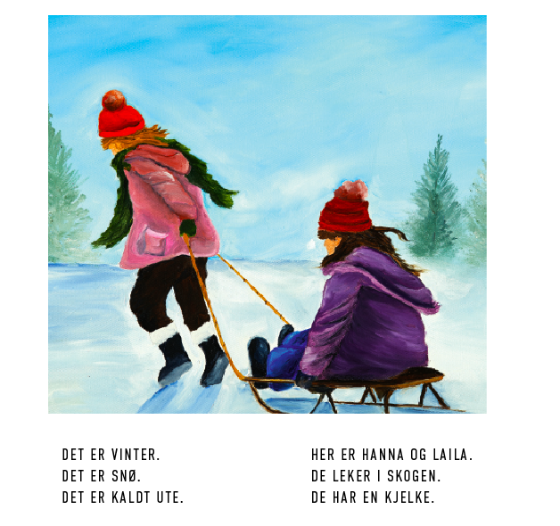 Lesenivå 2: Ord fra lesenivå 1 finner elevene igjen i setningene.